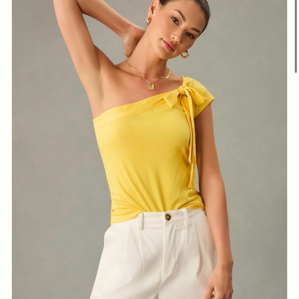 Anthropologie Maeve One-Shoulder Bow Top NWT in Yellow Medium